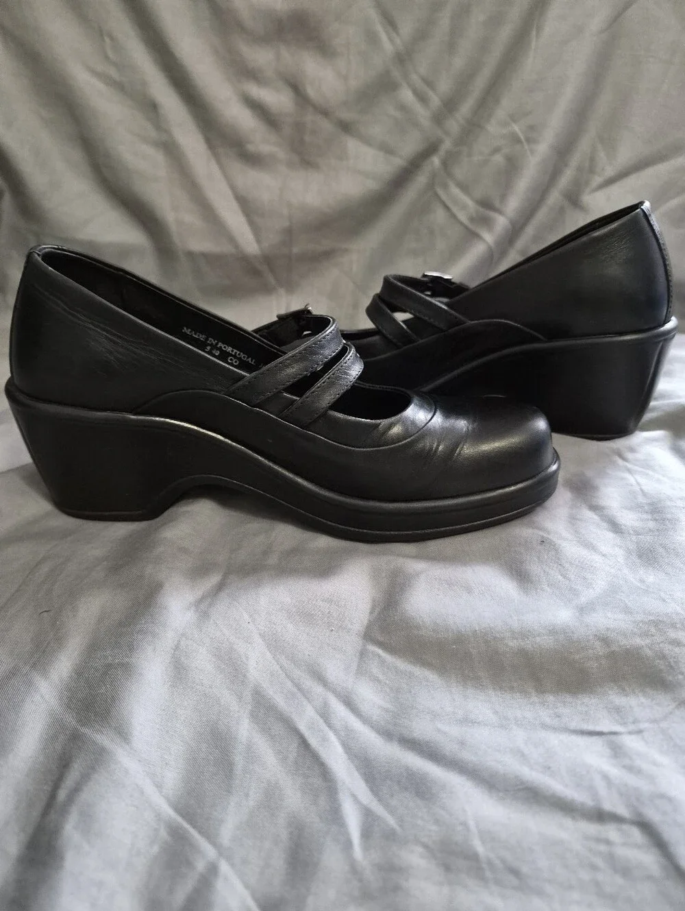 Dansko Babette Mary Jane Black Leather Wedge Heel Shoes Sz 36 (US 5.5/6)
